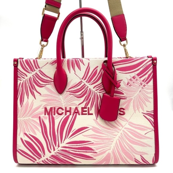 Michael Kors Medium Mirella Tote Bag Electric Pink Multi Leather - Picture 2 of 11